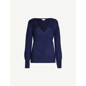 Reiss Kat V-neck Twist-front Knitted Sweater In Navy M